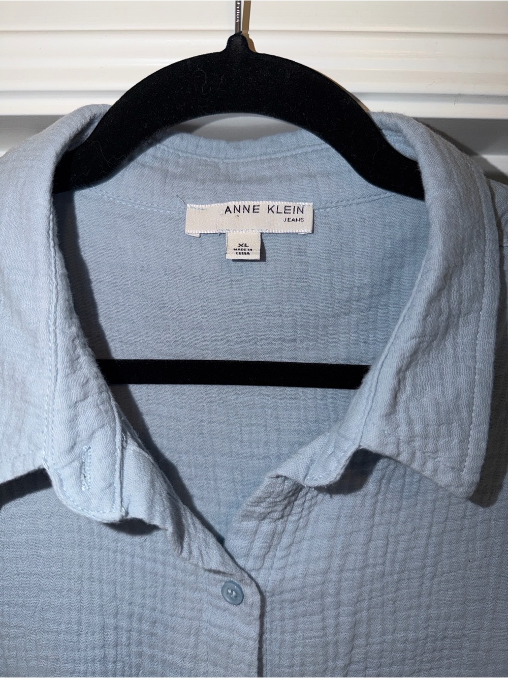 Anne Klein Waffle Knit Dusty Blue Button-Down Shirt